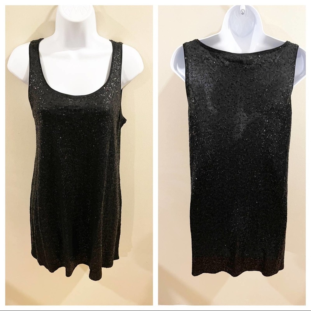 Eileen Fisher Long Slim Sequin Tank Black Petite M